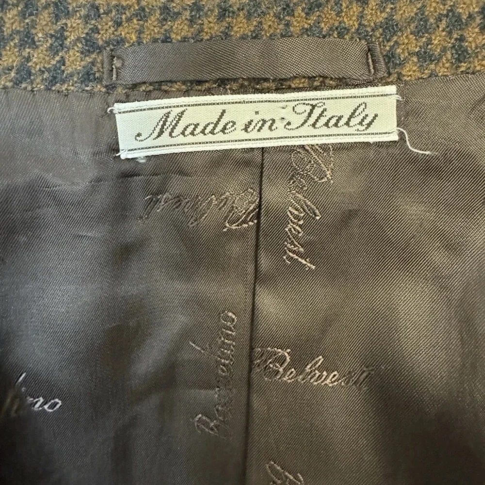 Belvest Made‎ in Italy Cashmere Houndstooth Check Sport Coat in Rust Size 48 L
